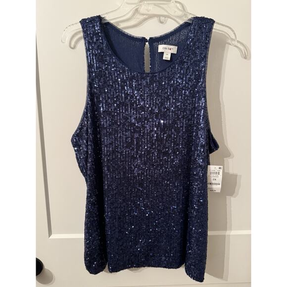 On 34th Sequined Tank Shell Sz 2X NWT Blue Sparkle NYE Holiday Party Women Plus - Picture 1 of 7